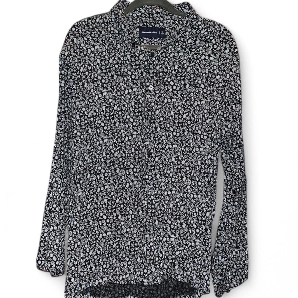 Men’s Abercrombie New York Smiley Face Peace Sign Doodle Print Button Down Shirt